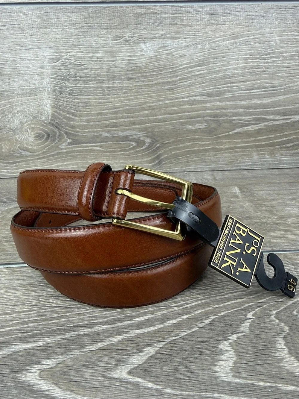 Jos. A. Bank 3702 Mens Sz 46 Brown Fine Italian Leather Dress Belt Brass Buckle